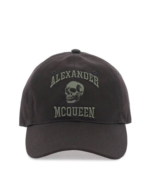 Alexander McQueen Black Varsity Skull Baseball Cap for men