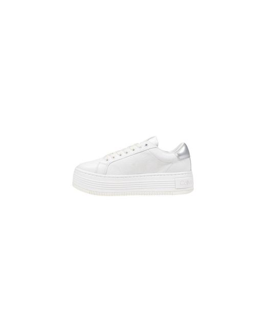 Calvin Klein White Silver Leather Platform Sneakers