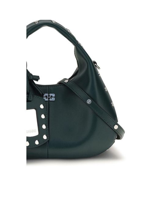 Ganni Black Bicolor Recycled Leather Shoulder Bag