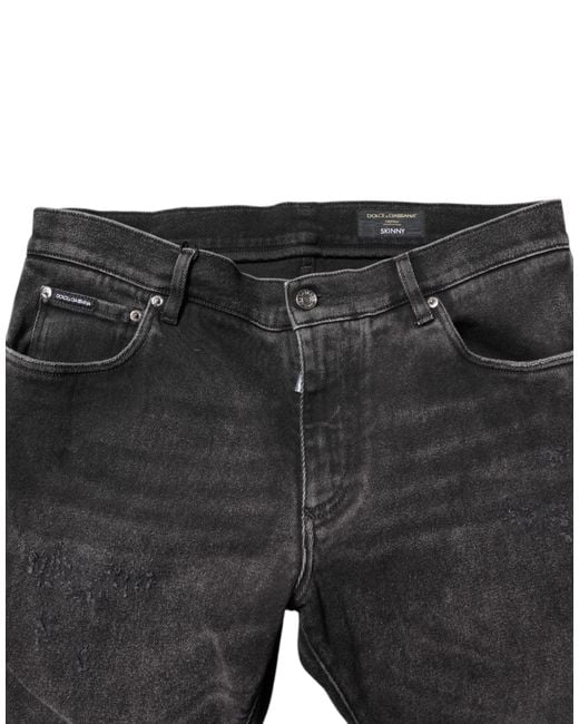 Dolce & Gabbana Black Gray Washed Cotton Skinny Denim Jeans for men