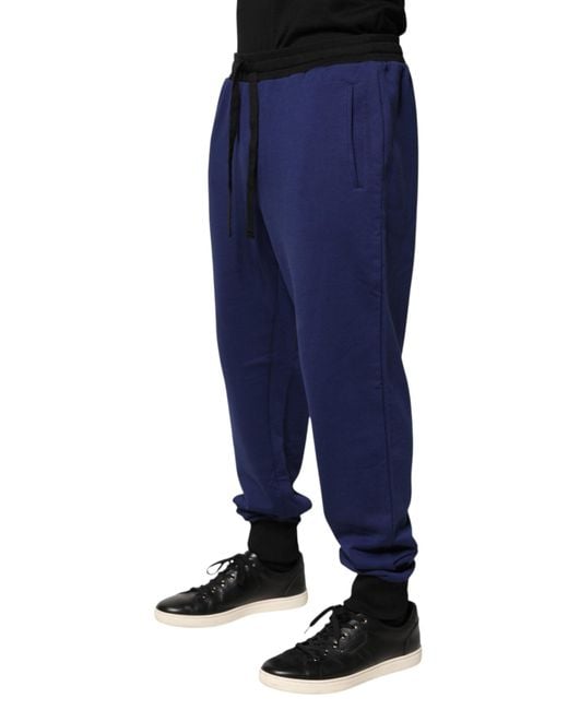 Dolce & Gabbana Blue Cotton Mid Waist Jogger Trousers Pants for men