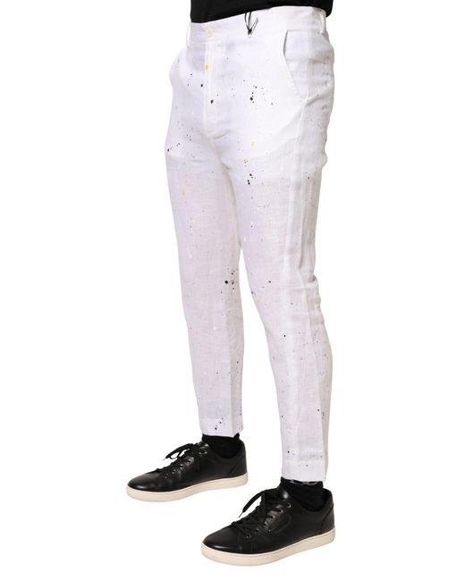 Daniele Alessandrini White Paint Print Skinnyfit Trouser Pants for men
