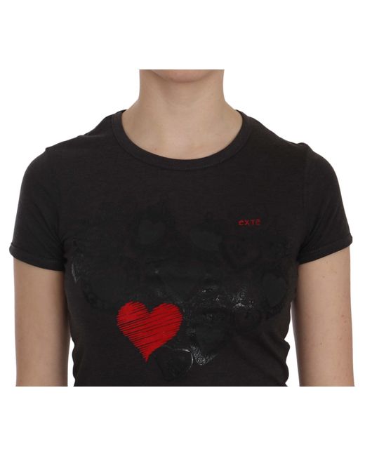 Exte Black Hearts Print Short Sleeve Casual Shirt Top