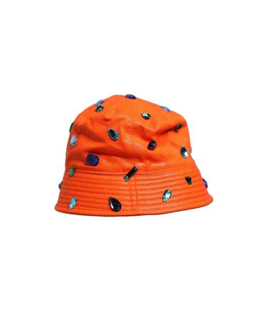 Dolce & Gabbana Orange Crystal Embellished Bucket Fisherman Cap Hat