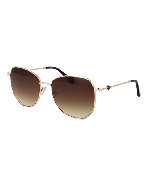 Replay Brown Rose Gold Metal Sunglasses