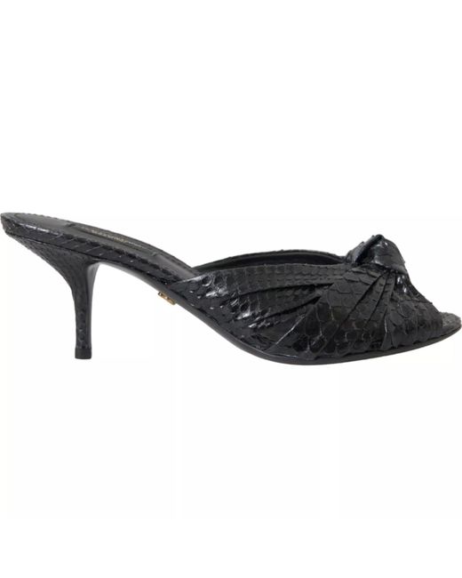 Dolce & Gabbana Black Python Leather Heels Slides Shoes