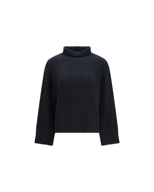 Allude Blue Black Cashmere Turtleneck