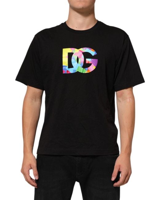 Dolce & Gabbana Black Logo Print Cotton Crew Neck T-Shirt for men
