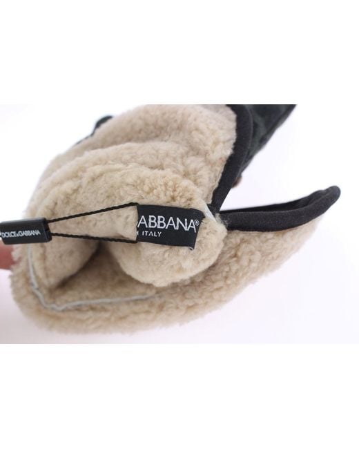 Dolce & Gabbana Black Wool Shearling Studded Leopard Gloves for men