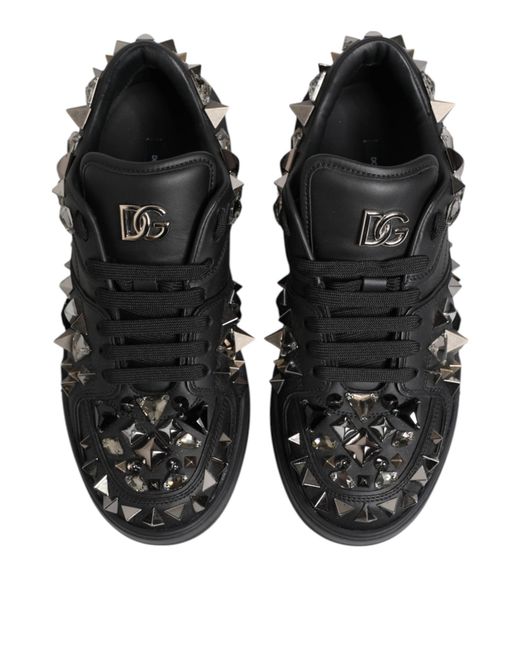 Dolce & Gabbana Black Leather Studded Low Top Sneakers Shoes for men