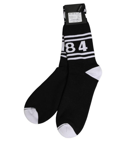 Dolce & Gabbana Black White Logo Stripes Mid Calf Accessory Socks for men