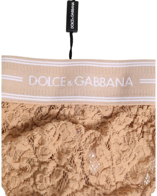 Dolce & Gabbana Natural Lace Logo Elastic Waist Thong Tanga Underwear Polyamide Clothing