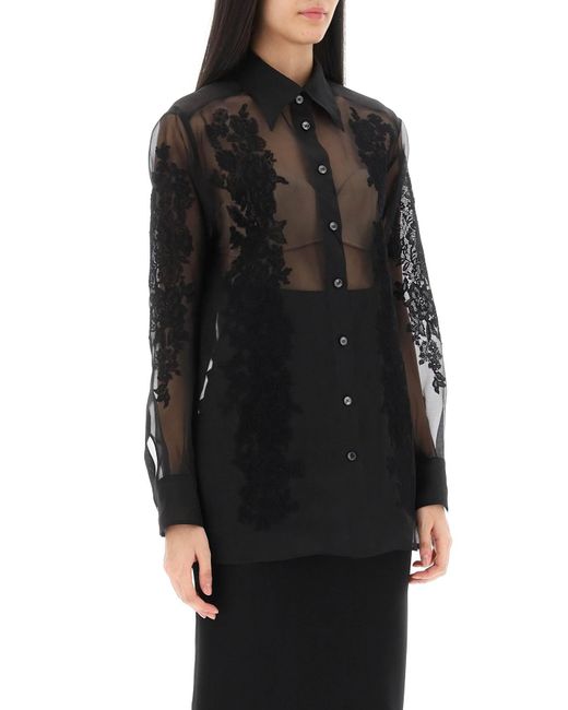 Dolce & Gabbana Black Organza Shirt With Lace Inserts