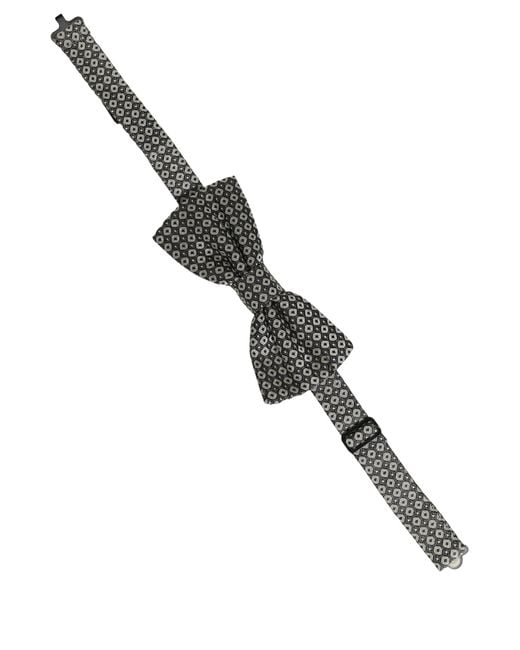Dolce & Gabbana Black Men Gray Silk Patterned Adjustable Neck Papillon Bow Tie for men