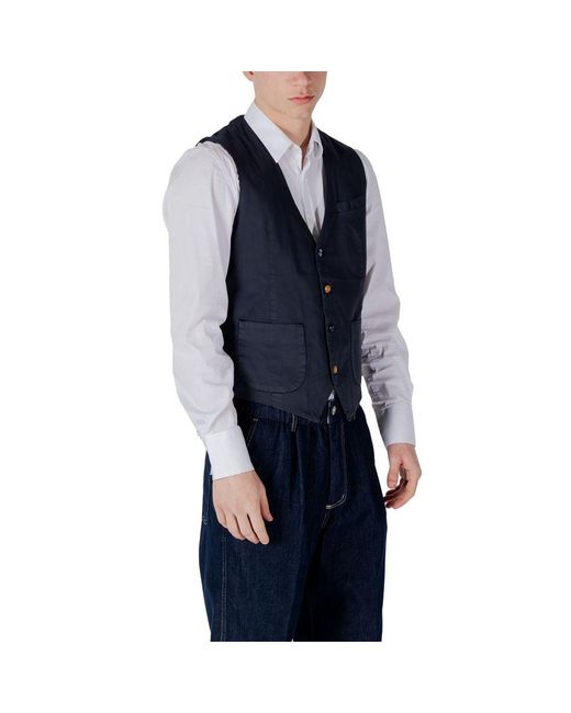 Gianni Lupo Blue Cotton Waistcoat for men