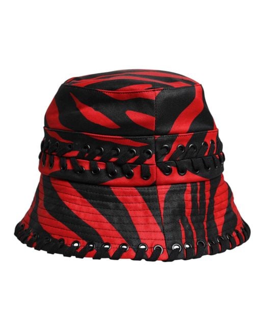 Dolce & Gabbana Red Stripe Polyester Wide Brim Bucket Hat for men