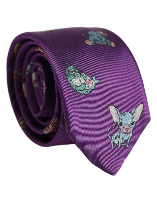 Dolce & Gabbana Men Purple Animal Print Adjustable Tied Necktie Tie for men