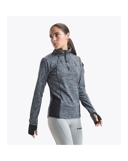 Diadora Gray Black Polyester Sweatshirt