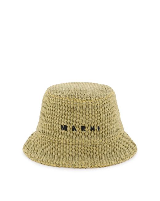 Marni Green Raffia Effect Bucket Hat for men