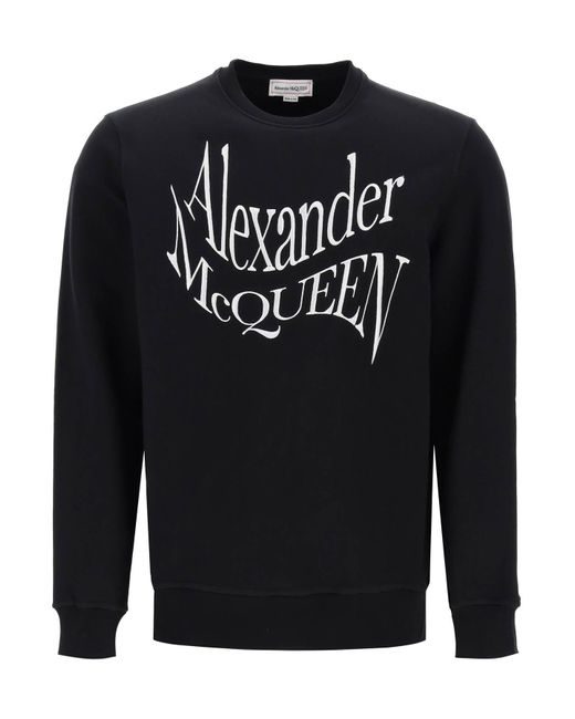 Alexander McQueen Alexander Mc Queen Black Crewneck Sweatshirt With Distorted Logo for men