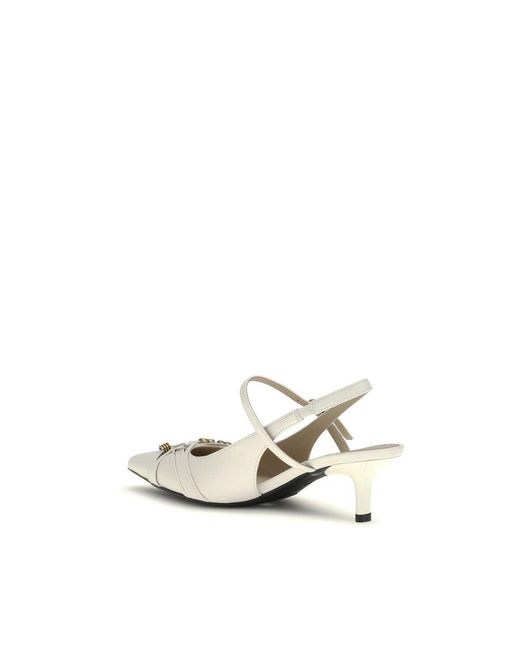 Pinko White Calf Leather Bos Taurus Mid Heel Pumps