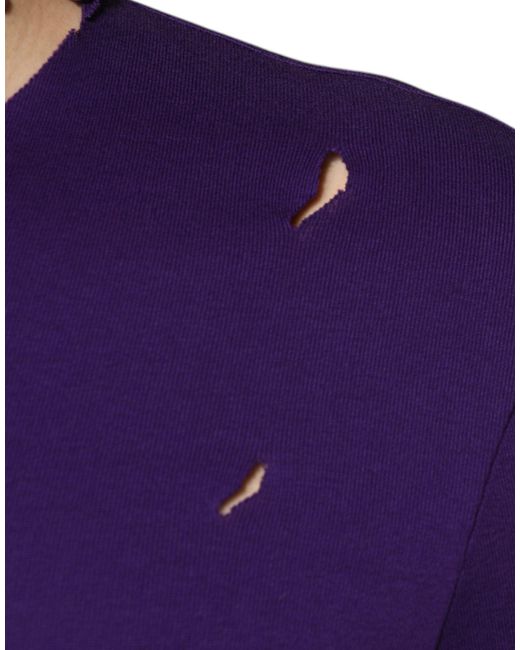 Dolce & Gabbana Purple Cotton Round Neck Pullover Sweater for men
