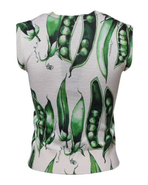 Dolce & Gabbana White Green Pea Print Sleeveless Blouse Top for men