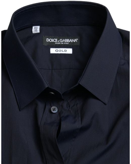 Dolce & Gabbana Navy Blue Slim Fit Formal Gold Dress Shirt for men