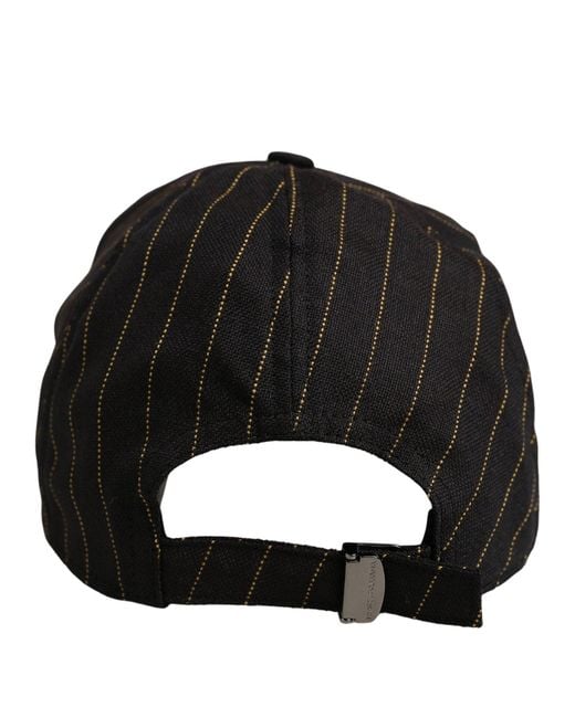 Dolce & Gabbana Black Gold Pinstriped Cotton Baseball Cap Hat for men