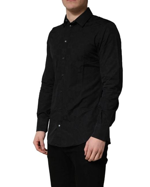 Dolce & Gabbana Black Cotton Slim Fit Dress Shirt for men