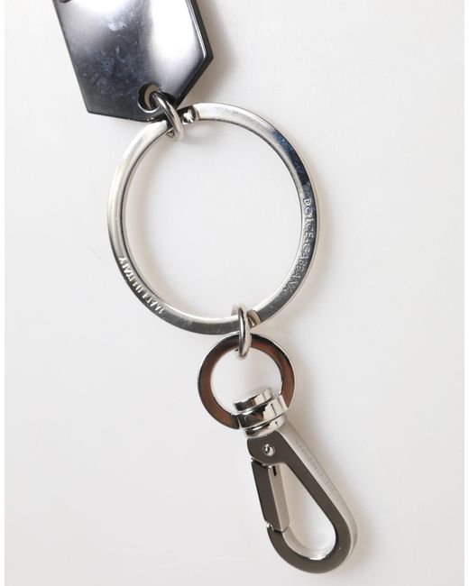 Dolce & Gabbana White Sint Glass Plaque Dg Logo Metal Platekeychain Keyring for men