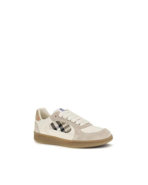 Burberry White Beige Calf Leather Bos Taurus Low Top Sneakers for men