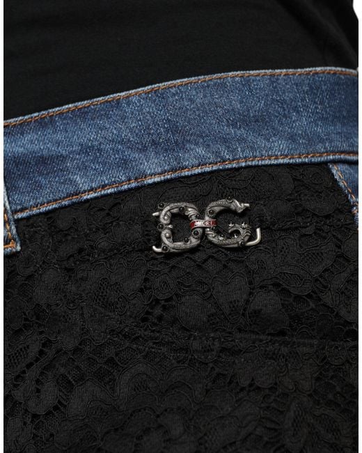 Dolce & Gabbana Black Floral Lace Front Skinny Denim Jeans
