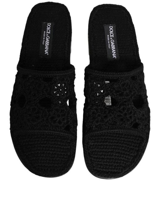 Dolce & Gabbana Black Fabric Woven Slides Sandals Flats Shoes for men