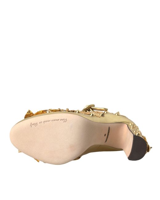 Dolce & Gabbana Metallic Leather Crystal Mary Janes Pumps Shoes