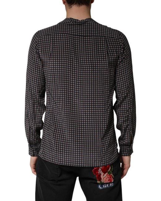 Dolce & Gabbana Black Patterned Silk Button Down Shirt for men