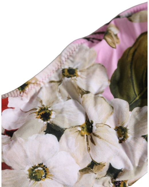 Dolce & Gabbana Pink Floral Print Bandeau Beachwear Bikini Top