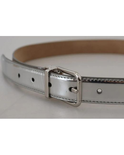 Dolce & Gabbana Metallic Silver Leather Metal Buckle Belt