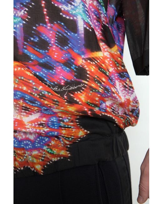 Dolce & Gabbana Red Multicolor Luminarie Print Men Cotton Shirt for men
