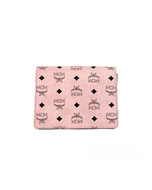 MCM Pink Signature Patricia Leather Mini Flap Lock Crossbody Bag