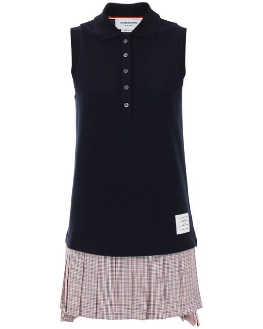 Thom Browne Blue Mini Polo-Style Dress With Pleated Bottom