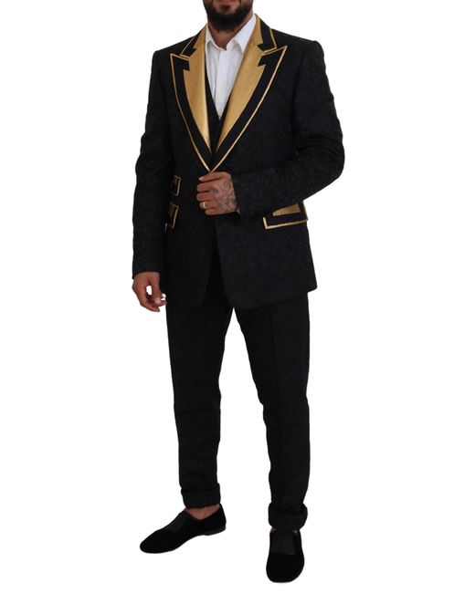 Dolce & Gabbana Black Elegant Silk Blend 3-Piece Suit for men