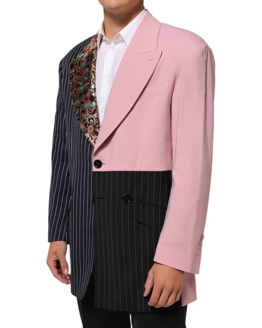 Dolce & Gabbana Black Multicolor Patchwork Single Breasted Jacket Blazer for men