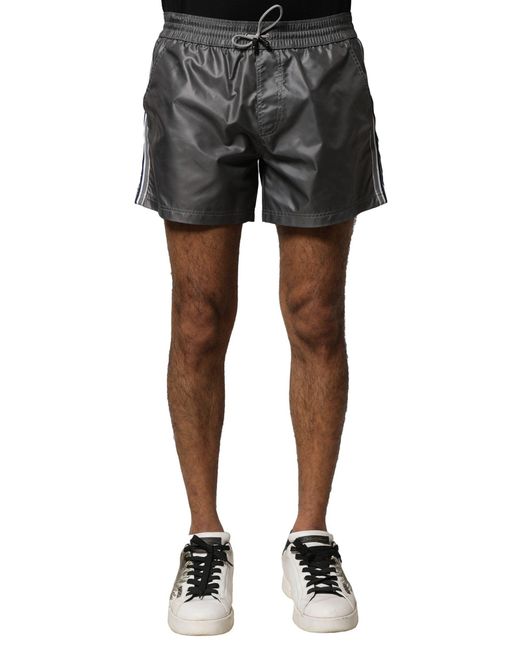 Dolce & Gabbana Black Gray Polyester Mid Waist Casual Bermuda Shorts for men