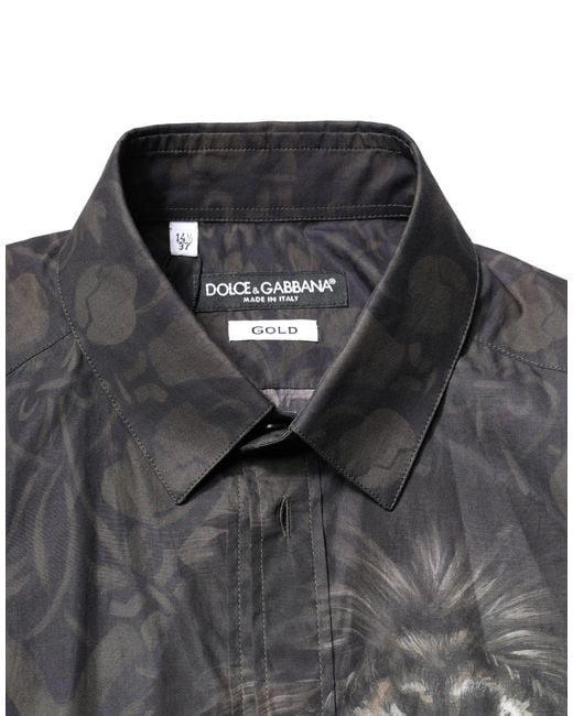 Dolce & Gabbana Black Royal Pet Portrait Gold Dress Shirt for men