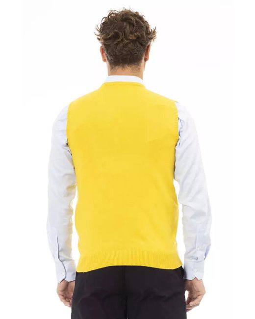 Alpha Studio Yellow Elegant V-neckline Vest For for men