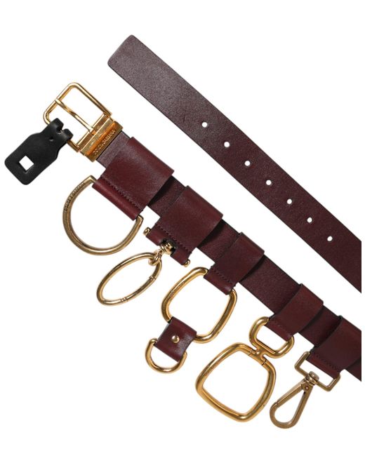 Dolce & Gabbana Multicolor Brown Key Ring Clip Attachments Buckle Belt for men