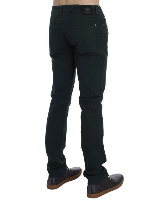 Ermanno Scervino Black Green Cotton Denim Stretch Straight Fit Jeans for men