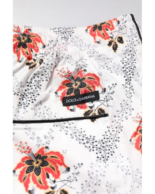 Dolce & Gabbana White Floral Print Cotton Pajama Set Sleepwear for men