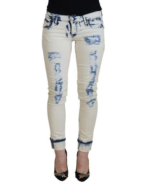 Acht Blue Chic Low Waist Tattered Skinny Jeans